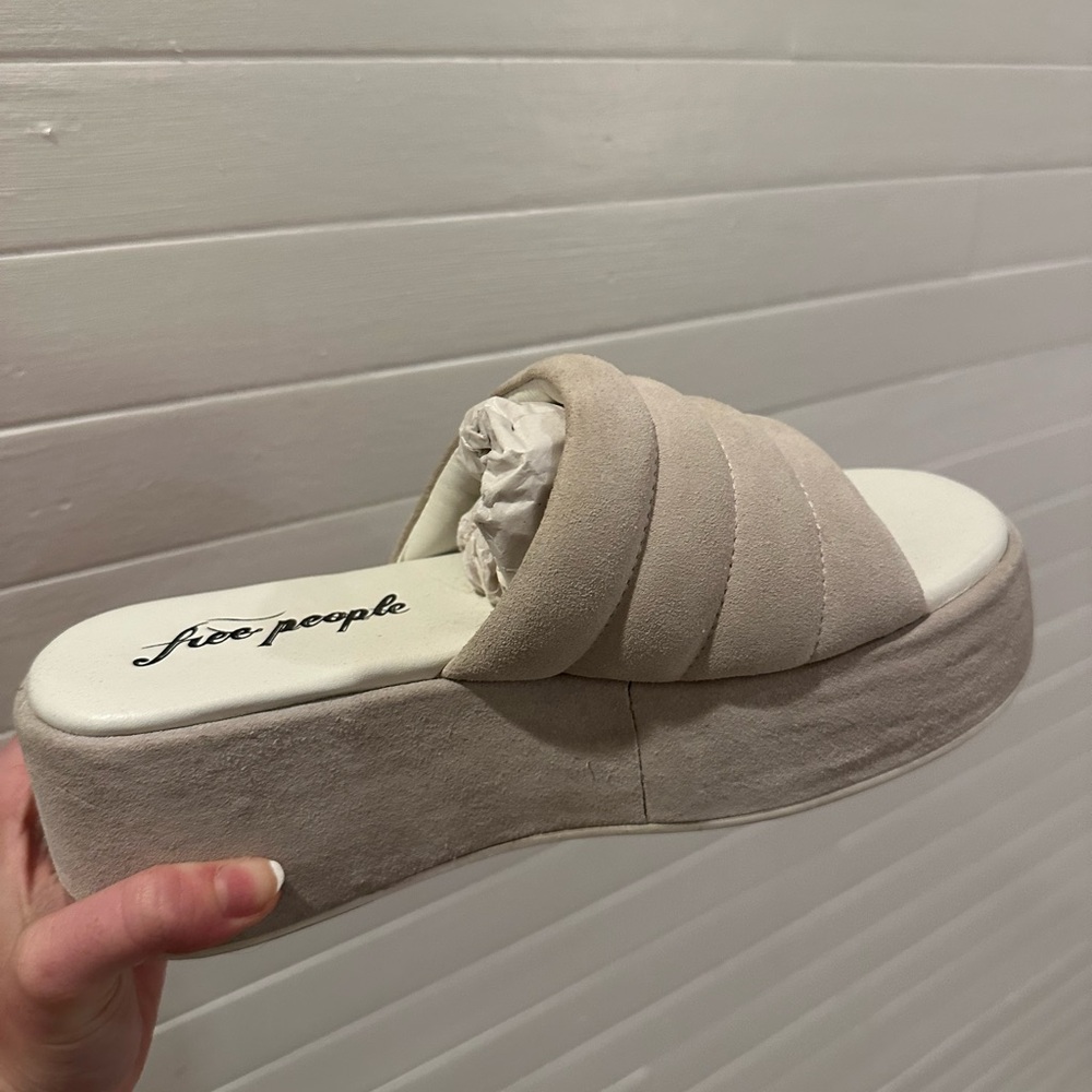 Free People Cream Quilted Platform Slides